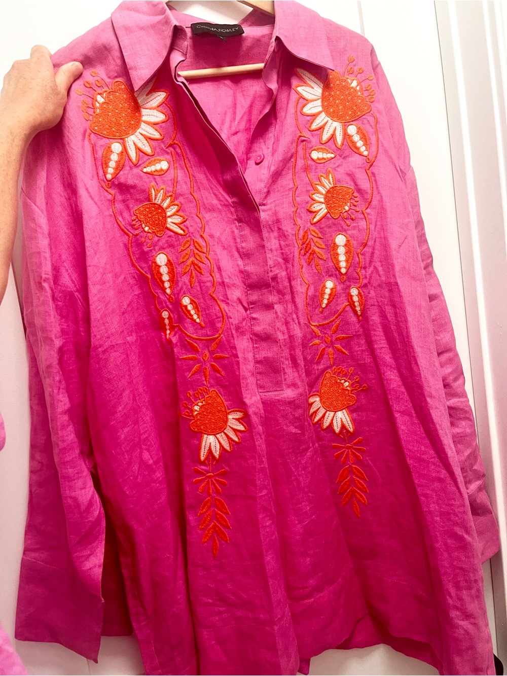 Cynthia Rowley Hot Pink Tunic with Orange Floral Embroidery